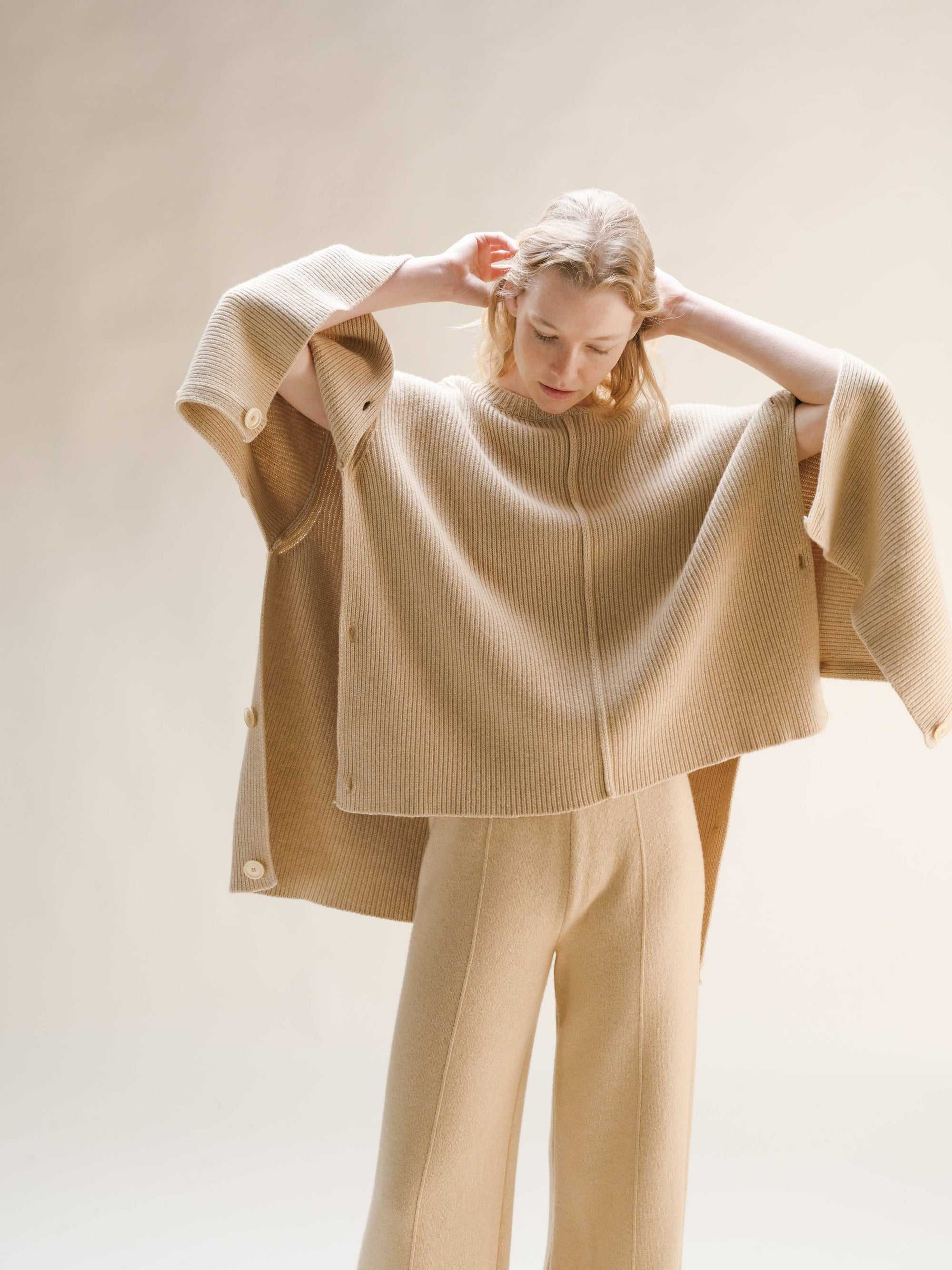Lemme Maglione Mantella Oversize in Misto Cashmere: Beige
