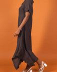 Linen Dress Maxi Bias Cut Made in Italy - Brown - One size