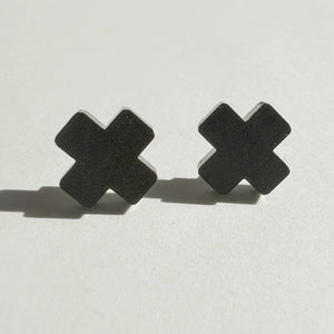 Mingled Black Cross Stud Earrings - Small Cross Earrings, Minimalist