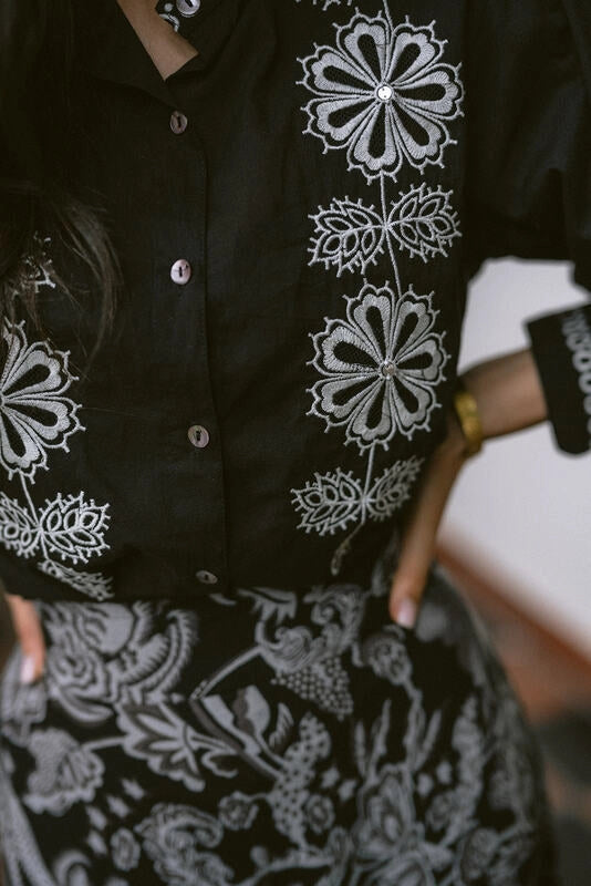 Boho Verona Black &amp; White Embroidered Shirt