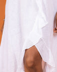 White Linen Dress Maxi Ruffled Made in Italy - One size