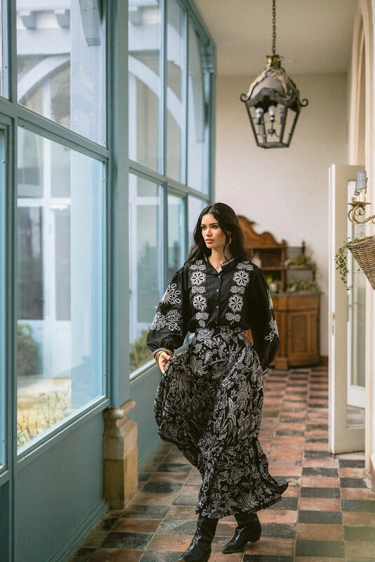 Boho Verona Black &amp; White Embroidered Shirt