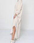 Linen Dress Shirtdress, Button-Up, Midi Length Made in Italy Beige
