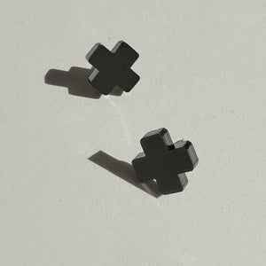 Mingled Black Cross Stud Earrings - Small Cross Earrings, Minimalist