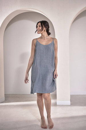 Eadie Lifestyle Linen Slip Dress Blue