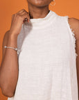 Linen Dress Maxi High Collar Made in Italy - Beige - One size