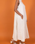 Linen Dress Maxi High Collar Made in Italy - Beige - One size