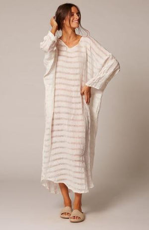 Estilo Emporio Neve Dress - Natural White Stripe - LUXAMORE AUSTRALIA