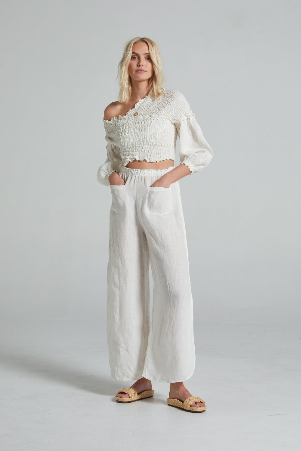 Estilo Emporio Gidget Top - LUXAMORE -Tops-The Gidget Top and it&#39;s distinctive blouson sleeves: Woven from premium linen this elasticised top can be worn on or off the shoulder. Shop the Gidget Top, back-by-popular-demand. Our favourite top for this summer! It’s versatile and easy to wear. Made in Italy 100% Italian linen
