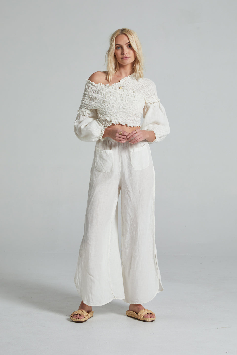 Estilo Emporio Gidget Top - LUXAMORE -Tops-The Gidget Top and it&#39;s distinctive blouson sleeves: Woven from premium linen this elasticised top can be worn on or off the shoulder. Shop the Gidget Top, back-by-popular-demand. Our favourite top for this summer! It’s versatile and easy to wear. Made in Italy 100% Italian linen