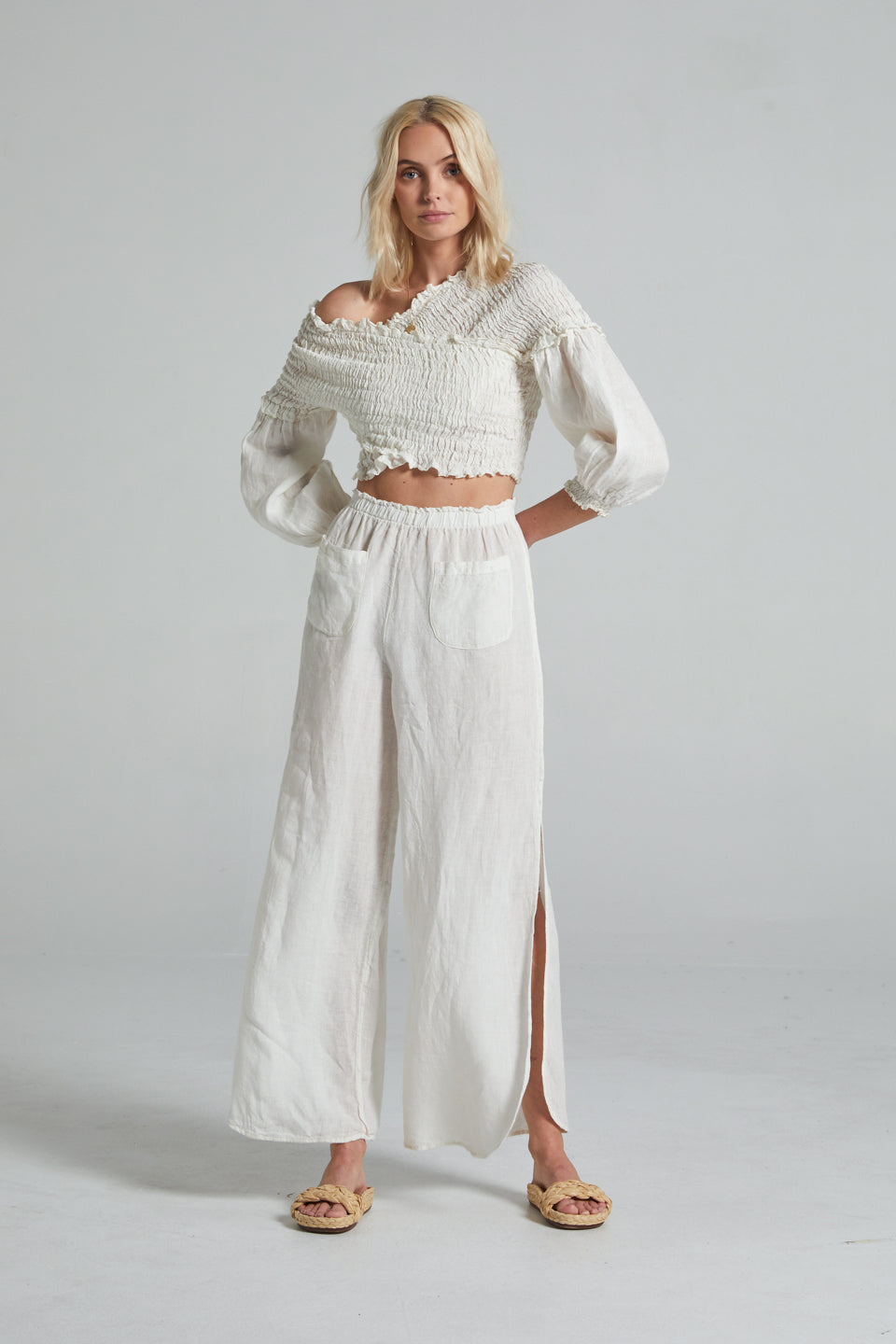 Estilo Emporio Gidget Top - LUXAMORE -Tops-The Gidget Top and it&#39;s distinctive blouson sleeves: Woven from premium linen this elasticised top can be worn on or off the shoulder. Shop the Gidget Top, back-by-popular-demand. Our favourite top for this summer! It’s versatile and easy to wear. Made in Italy 100% Italian linen