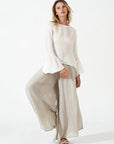 Estilo Emporio Halston Top - Natural - LUXAMORE -Tops-Estilo Emporio Halston Top Natural In signature netted rete weave is a nod to the 70s boho luxe with an understated flared sleeve for a contemporary fluid shape