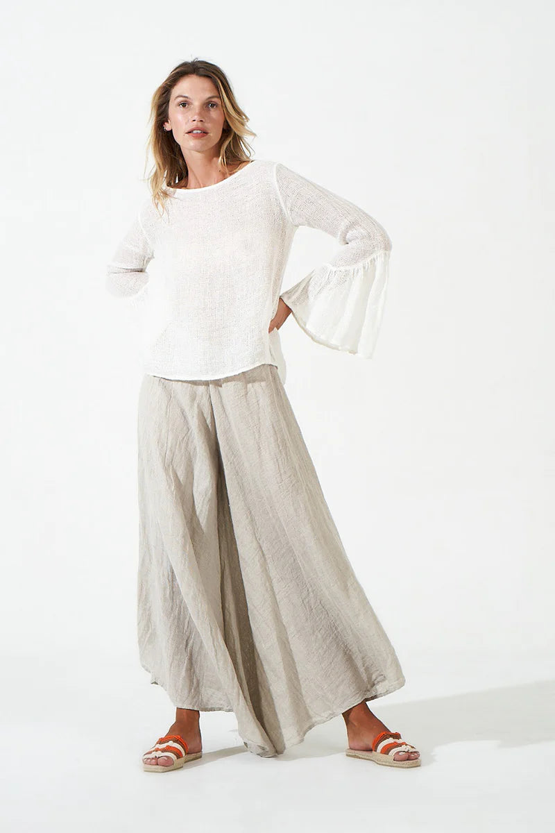 Estilo Emporio Halston Top - Natural - LUXAMORE -Tops-Estilo Emporio Halston Top Natural In signature netted rete weave is a nod to the 70s boho luxe with an understated flared sleeve for a contemporary fluid shape