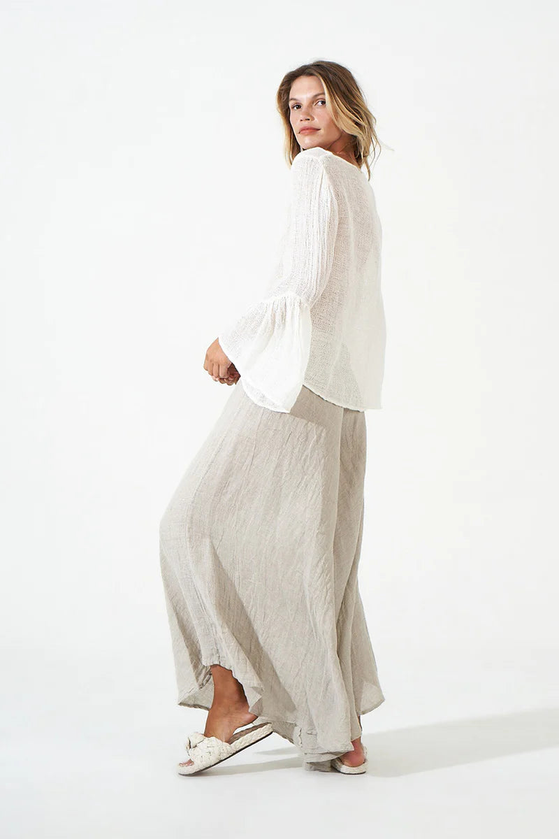 Estilo Emporio Halston Top - Natural - LUXAMORE -Tops-Estilo Emporio Halston Top Natural In signature netted rete weave is a nod to the 70s boho luxe with an understated flared sleeve for a contemporary fluid shape