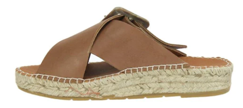 Estilo Emporio Husk Tan Slide - LUXAMORE -Shoes-Estilo Emporio Slide These espadrille slides have been handmade in Spain from vaqueta leather and topped with a tortoiseshell-embellished buckle. They have a platform heel and padded contoured leather footbeds to ensure a comfortable fit. Upper: LeatherInsole: LeatherOutsole: Rubber Height: 3cm Made in Spain