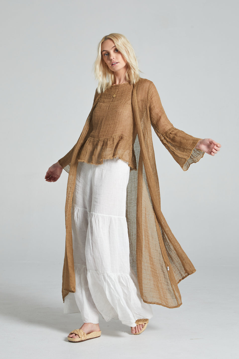 Estilo Emporio Twiggy Maxi Cloak - Rete Panna - LUXAMORE -Kimono-Estilo Emporio Twiggy Maxi Cloak boasts billowy linen tailoring at its finest, offering a luxurious silhouette. It gracefully drops close to the floor. Shop Now
