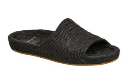 Woman Wearing Estilo Emporio Woven Jute Slide - Black last pair size 38 - Shoes LUXAMORE