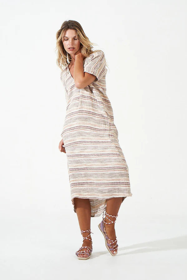 Estilo Emporio Zaza Linen Dress - Marrakesh - LUXAMORE -Dress-Estilo Emporio Zaza Linen Dress, 100% linen made in Positano. This versatile piece features chic side slits and a flattering V-neckline. Shop Linen Dresses