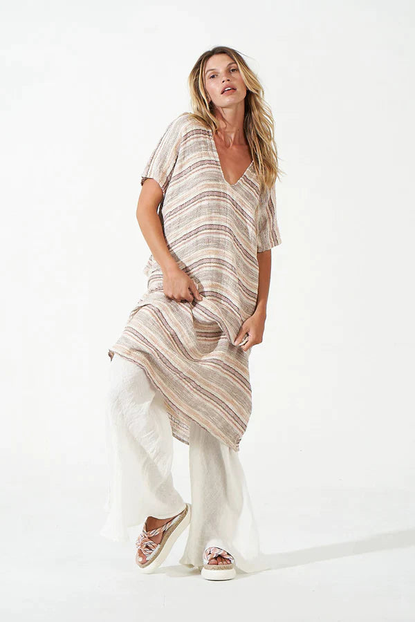Estilo Emporio Zaza Linen Dress - Marrakesh - LUXAMORE -Dress-Estilo Emporio Zaza Linen Dress, 100% linen made in Positano. This versatile piece features chic side slits and a flattering V-neckline. Shop Linen Dresses